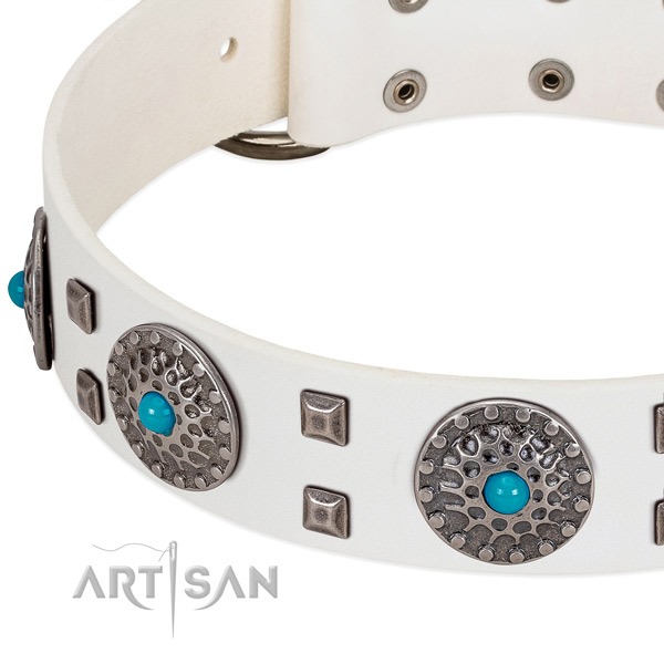 Soft to touch full grain genuine leather dog collar with unique studs