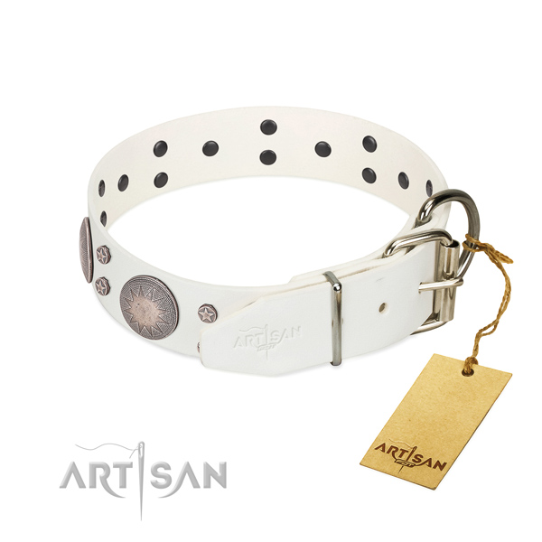 Handy use adorned genuine leather dog collar