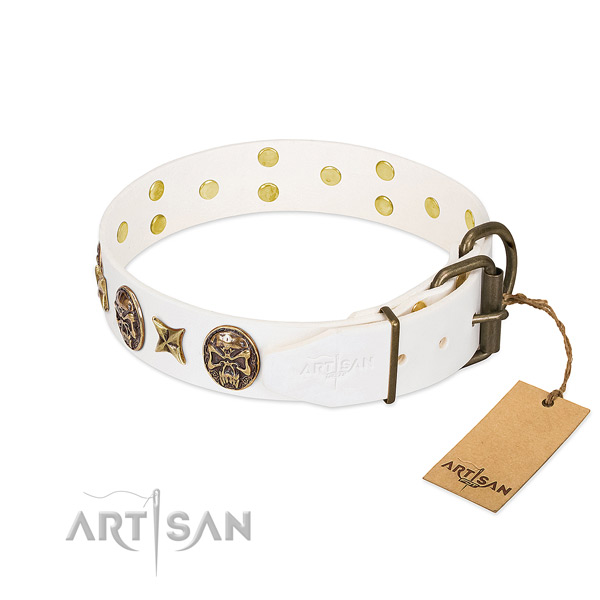 Durable buckle on natural genuine leather collar for daily walking your dog