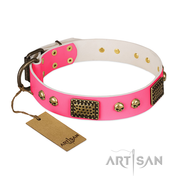 Easy wearing full grain natural leather dog collar for daily walking your four-legged friend