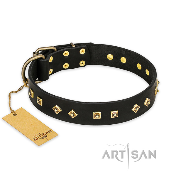 Top quality genuine leather dog collar with rust-proof D-ring