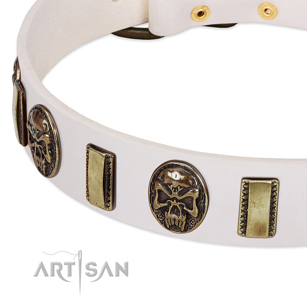 Corrosion resistant embellishments on full grain genuine leather dog collar for your four-legged friend