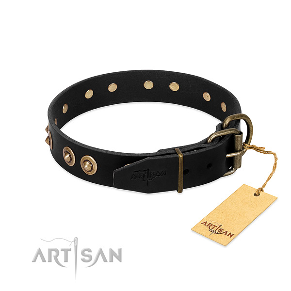 Reliable buckle on full grain genuine leather dog collar for your canine