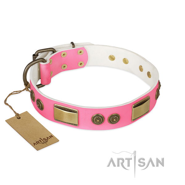 Exceptional natural genuine leather dog collar for daily use