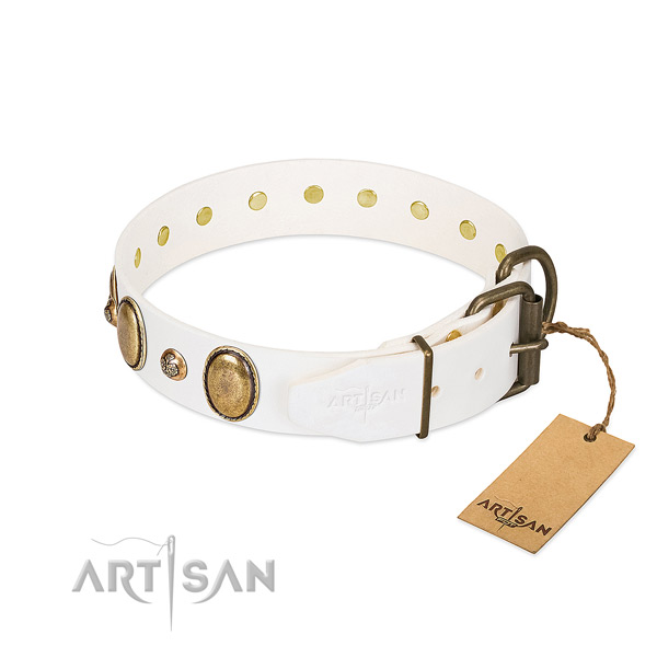 Comfortable wearing natural genuine leather dog collar