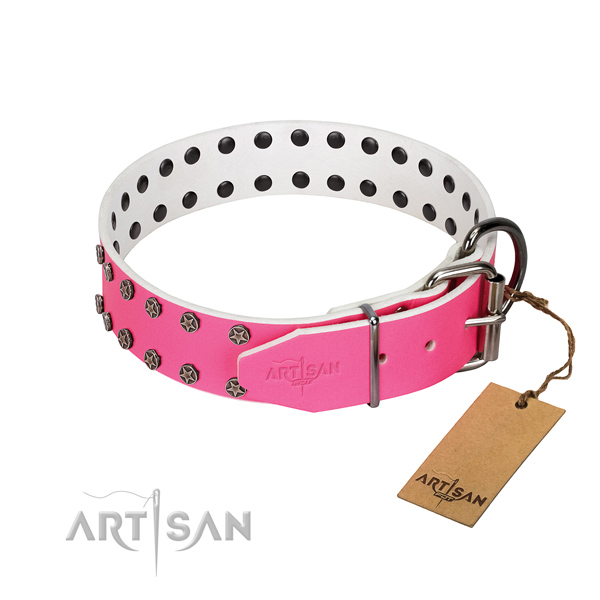 Best quality genuine leather dog collar with studs for your pet