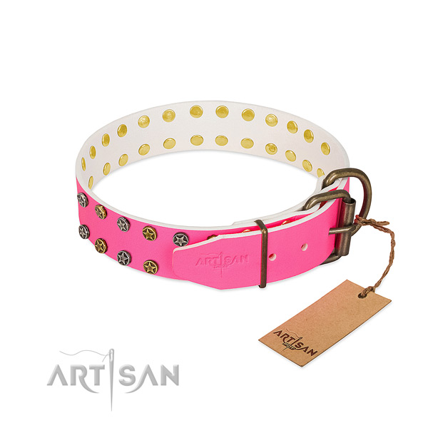 Soft full grain leather collar with embellishments for your pet