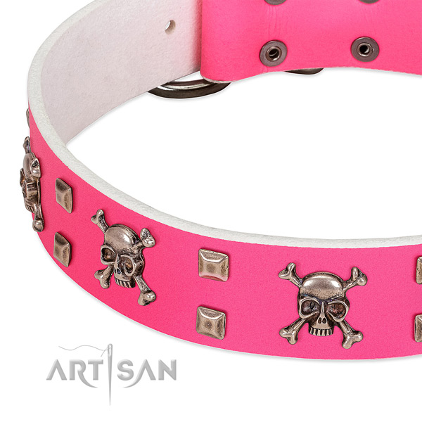 Rust-proof fittings on full grain leather dog collar