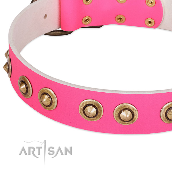 Corrosion proof fittings on full grain genuine leather dog collar for your doggie