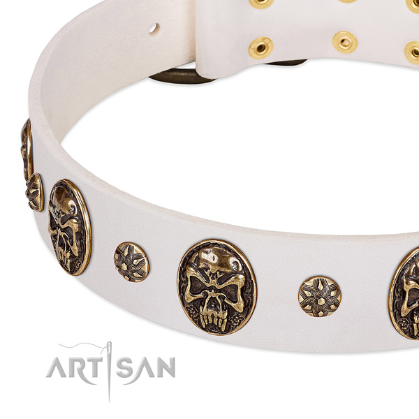 Corrosion resistant D-ring on full grain natural leather dog collar for your doggie