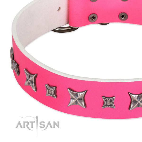 Daily use decorated natural leather collar for your doggie