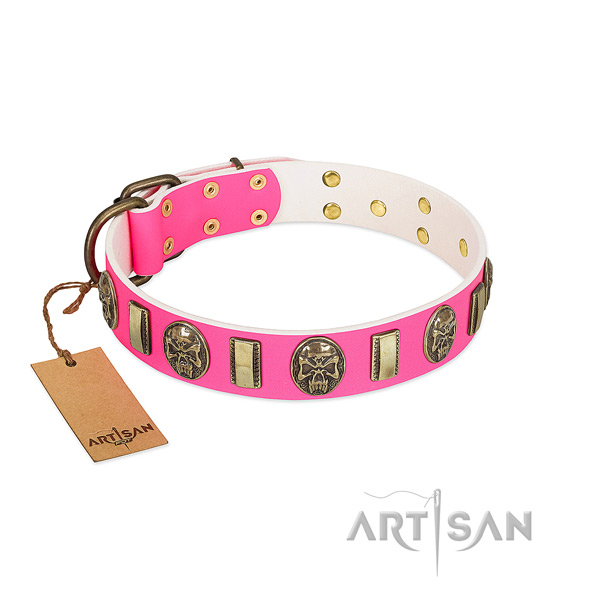 Reliable traditional buckle on full grain genuine leather dog collar for your dog