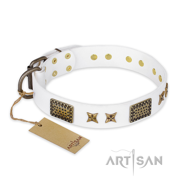 Top notch genuine leather dog collar with corrosion proof D-ring