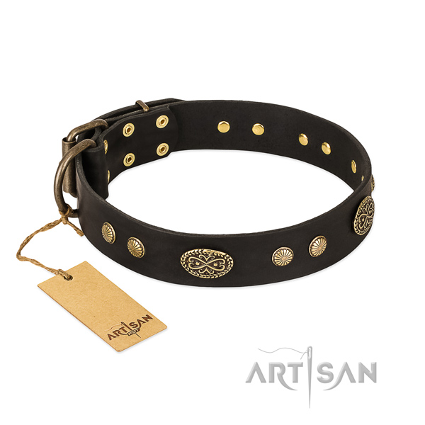 Corrosion resistant D-ring on full grain genuine leather dog collar for your canine