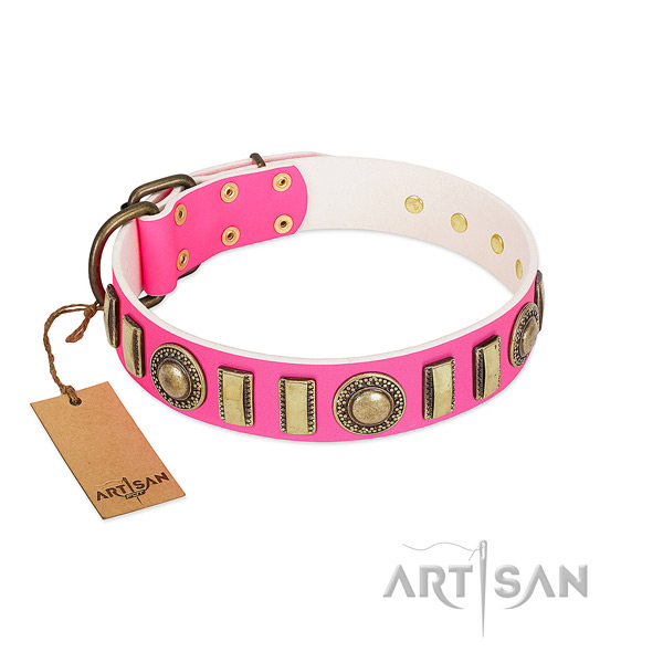 Handcrafted full grain genuine leather dog collar with corrosion proof traditional buckle