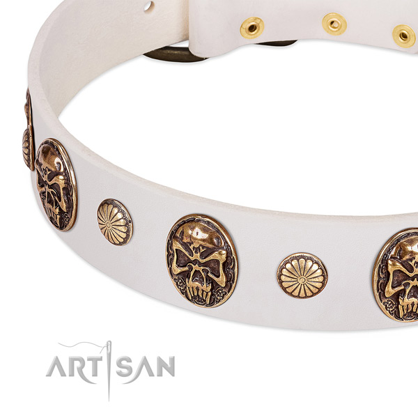 Rust-proof D-ring on full grain leather dog collar for your dog
