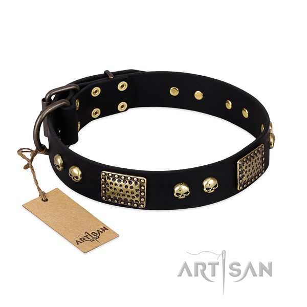 Easy adjustable full grain genuine leather dog collar for stylish walking your dog