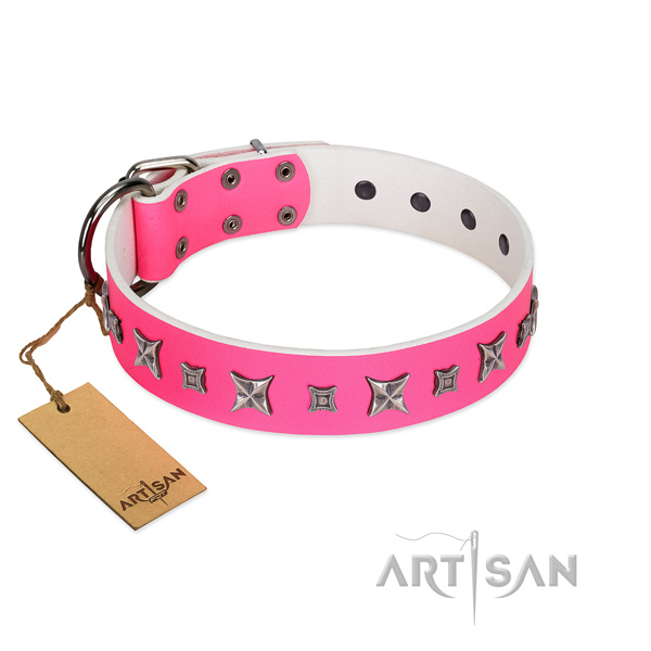 Top rate genuine leather dog collar with trendy decorations