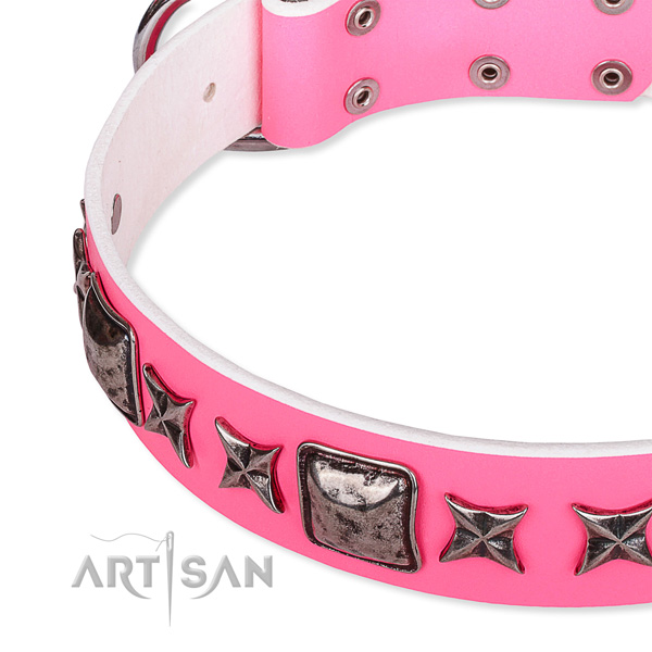 Handy use embellished dog collar of quality full grain genuine leather