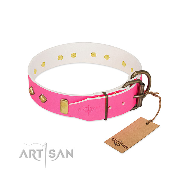 Genuine leather dog collar with corrosion resistant fittings for comfy wearing