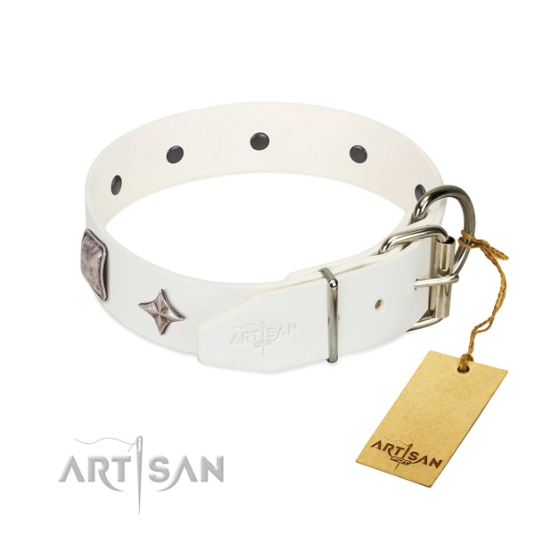 Top rate genuine leather dog collar with exquisite decorations