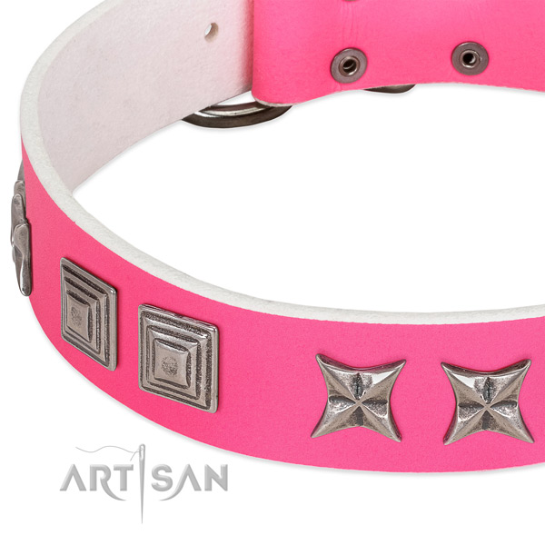 Soft to touch full grain natural leather dog collar with durable hardware