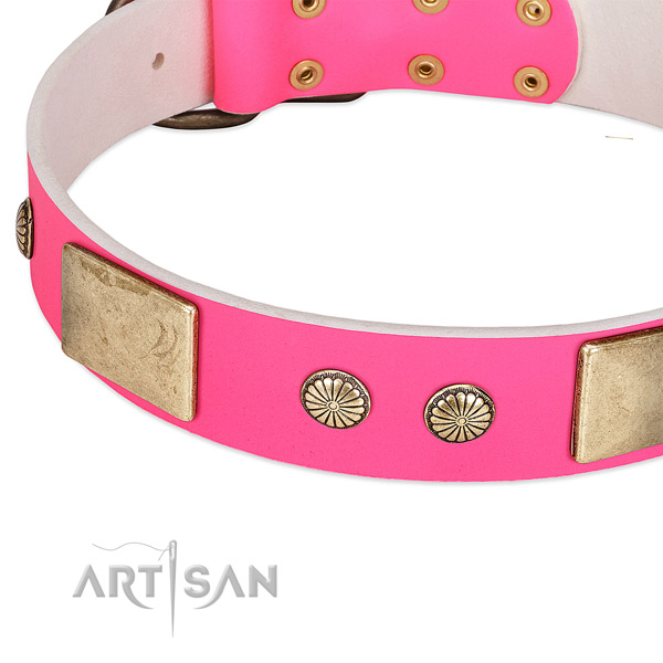 Reliable fittings on full grain leather dog collar for your doggie