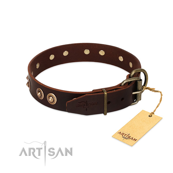 Rust resistant traditional buckle on genuine leather dog collar for your dog