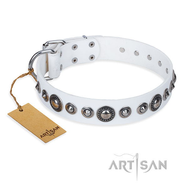 Full grain genuine leather dog collar made of gentle to touch material with reliable buckle
