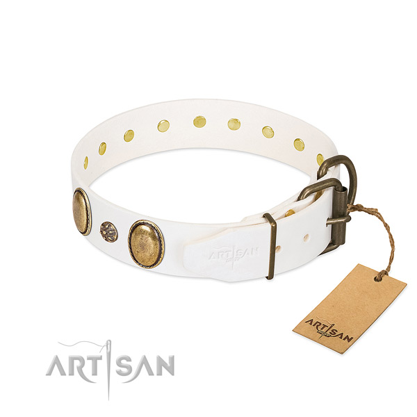 Comfortable wearing flexible full grain leather dog collar with studs