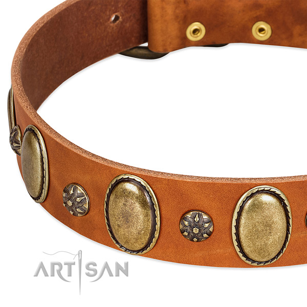 Comfy wearing flexible genuine leather dog collar