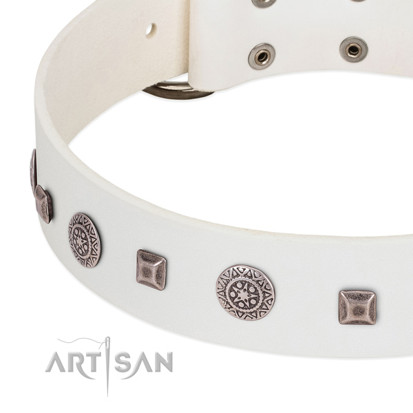 Durable traditional buckle on genuine leather dog collar for handy use