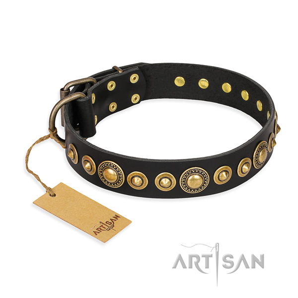 Flexible genuine leather dog collar made for walking