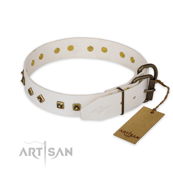 Durable hardware on leather collar for fancy walking your dog