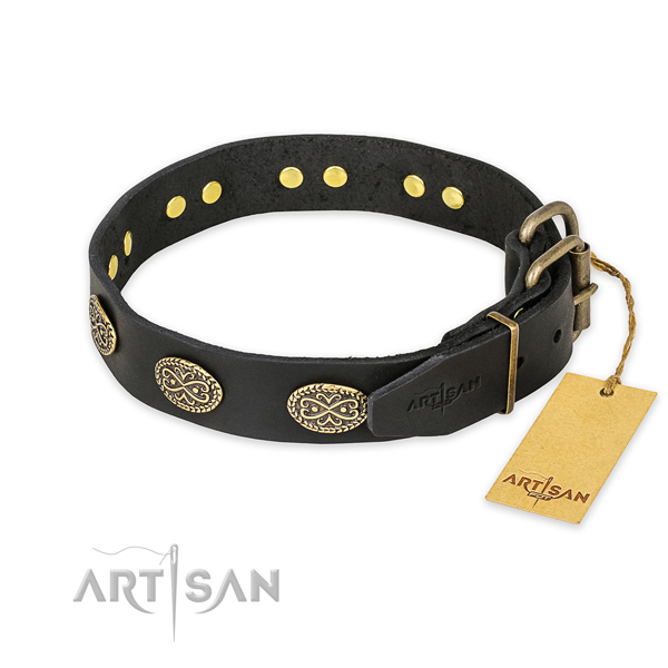 Rust resistant hardware on genuine leather collar for your impressive doggie