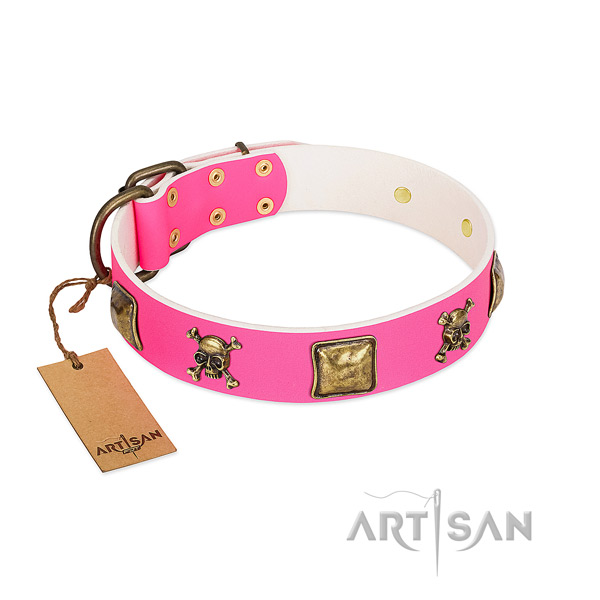 Natural leather dog collar with unique studs