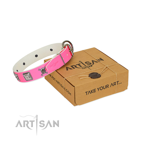 Easy to adjust full grain leather collar for your dog