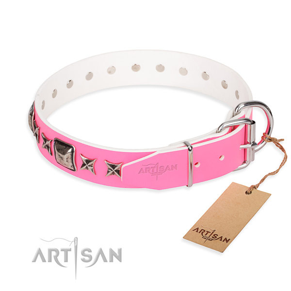 Finest quality embellished dog collar of natural leather