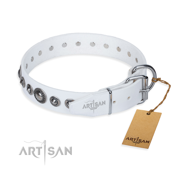 Full grain leather dog collar made of reliable material with rust-proof embellishments