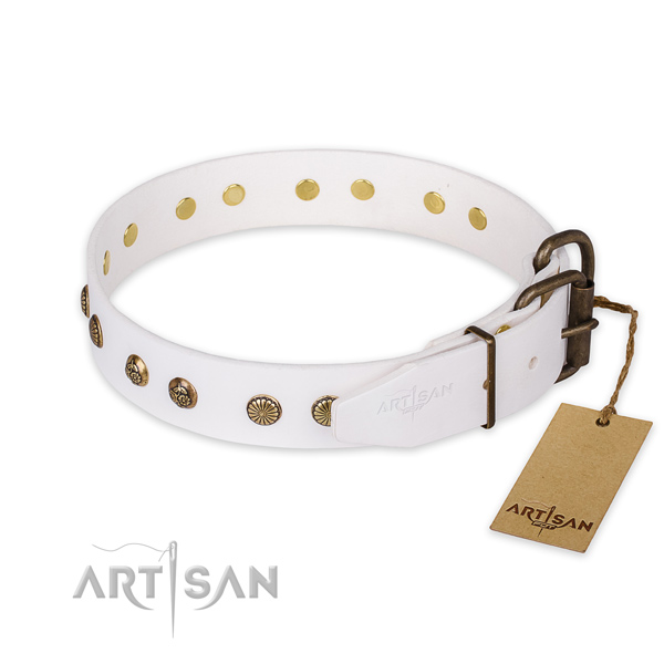 Durable fittings on full grain natural leather collar for your lovely canine