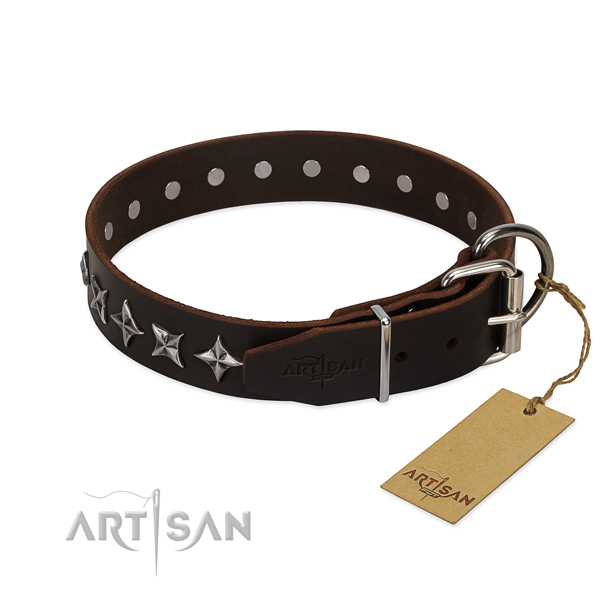 Comfy wearing studded dog collar of durable full grain natural leather