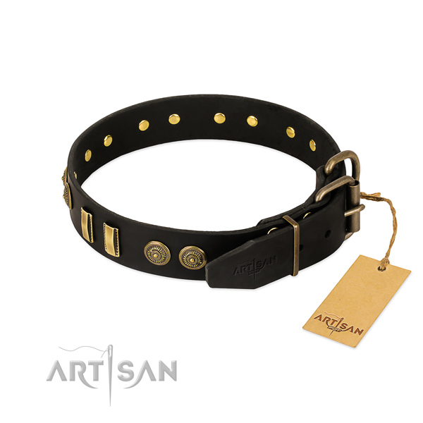 Durable D-ring on full grain genuine leather dog collar for your doggie