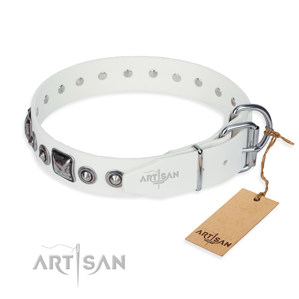 Quality full grain leather dog collar handcrafted for comfortable wearing