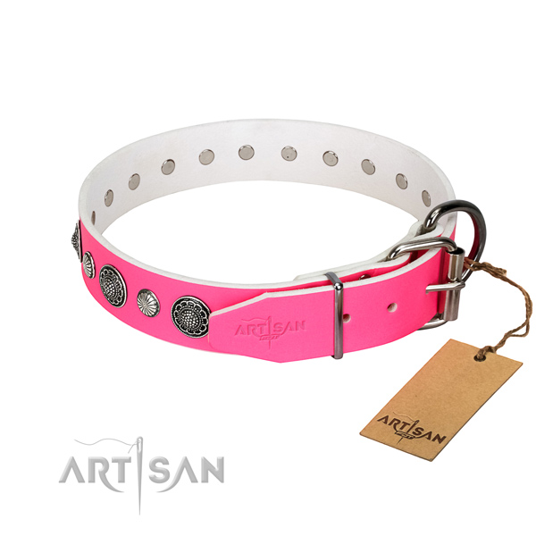 Quality genuine leather dog collar with corrosion proof buckle