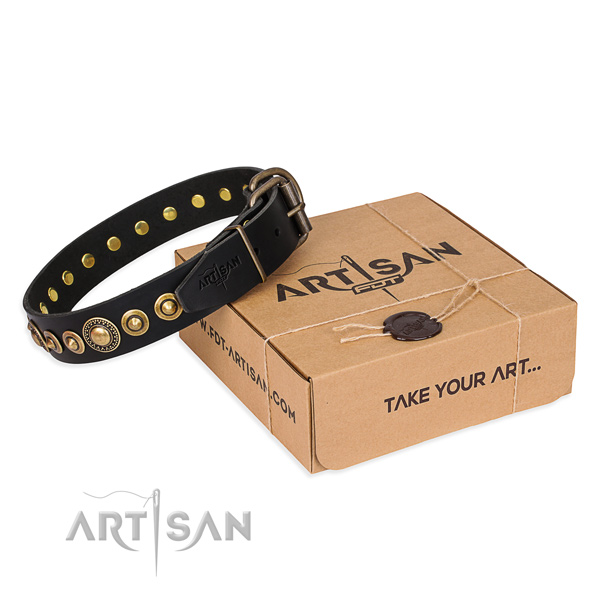 Flexible full grain genuine leather dog collar handmade for daily walking