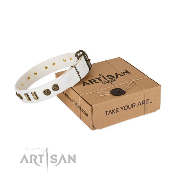 Corrosion resistant traditional buckle on genuine leather dog collar for your dog
