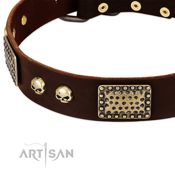 Rust-proof buckle on full grain genuine leather dog collar for your doggie