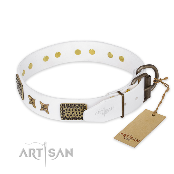 Corrosion resistant D-ring on leather collar for your handsome doggie