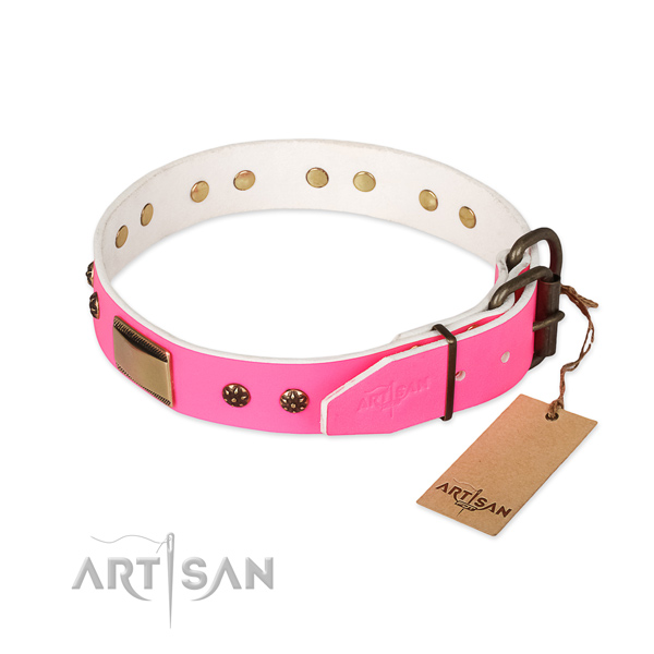 Corrosion resistant traditional buckle on full grain leather dog collar for your dog