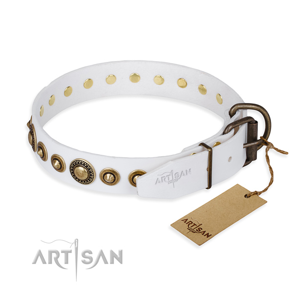 Top notch natural genuine leather dog collar created for daily walking